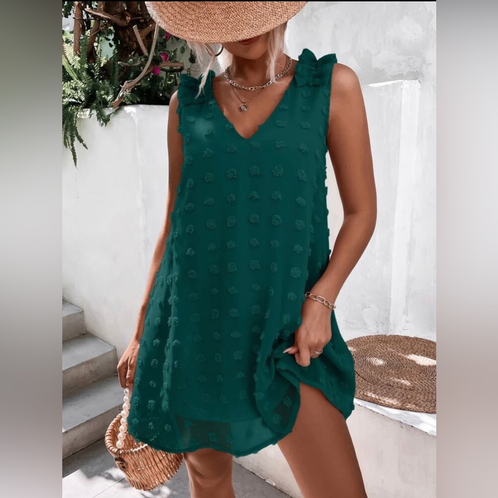 Swiss Dot Ruffle Trim Tunic Dress - NWOT